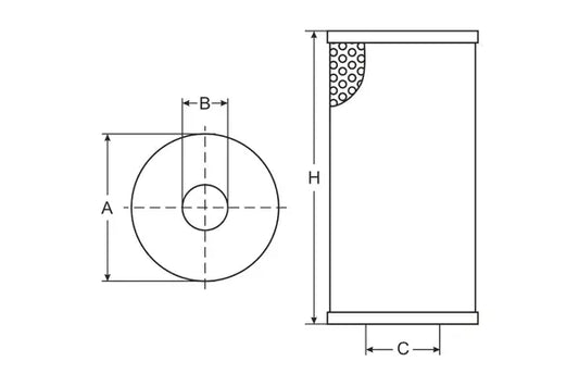 Technical drawing of a cylindrical component with dimensions labeled