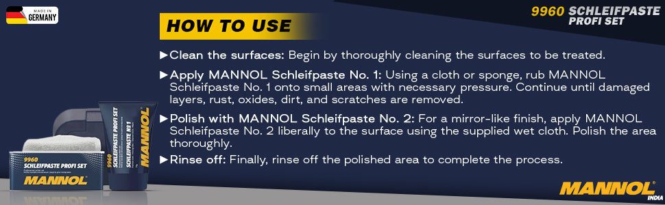 MANNOL 9960 Schleifpaste Profi Set | Scratch removal kit | Paint correction | Paintwork polishing | Clear coat repair | High-performance polish | Imported From Germany(325g)