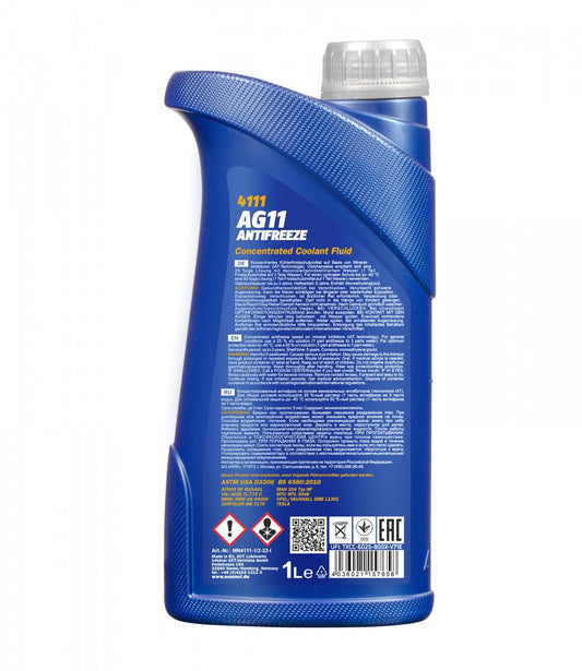 MANNOL 4111 AG11 Long-Term Concentrated Blue Antifreeze use in Any Cooling System Imported from Germany (1L)
