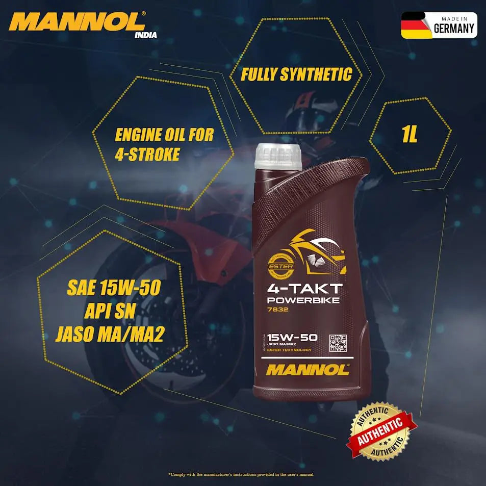 MANNOL 7832 4-Takt Powerbike 15W-50 Synthetic Ester Motorcycle Engine Oil| Imported from Germany
