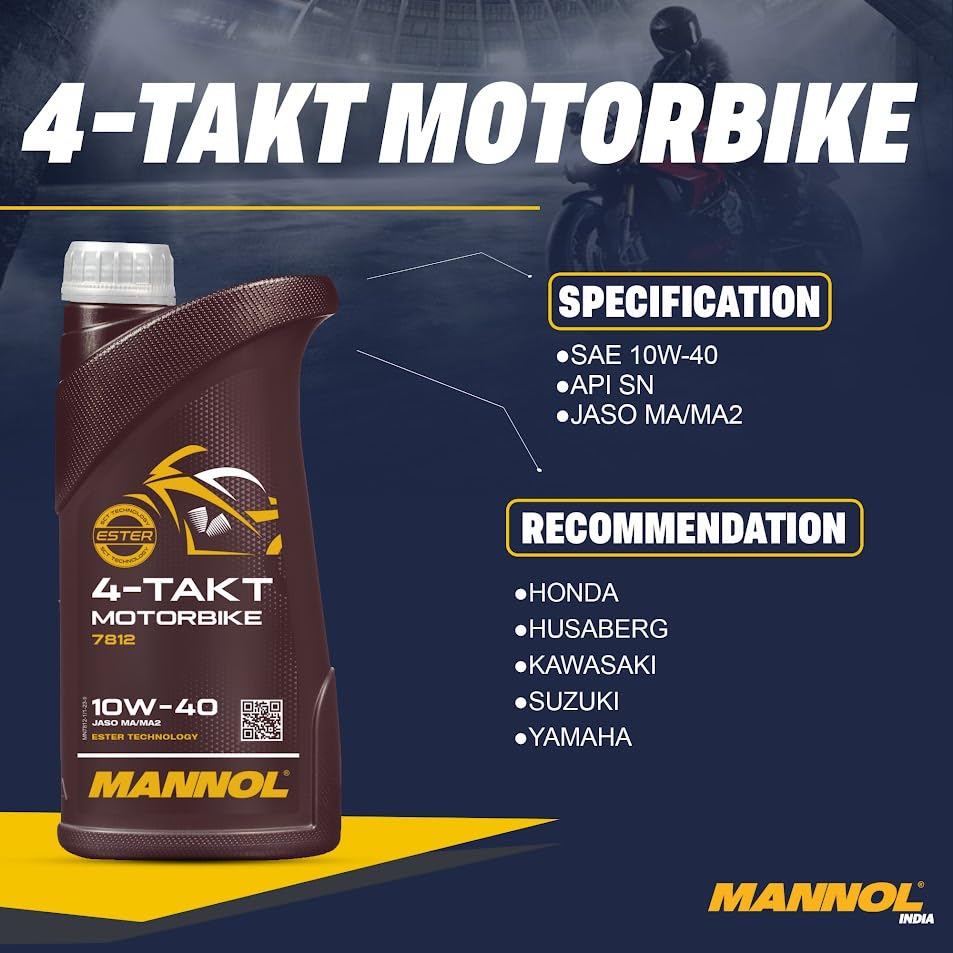 MANNOL 7202 ESTER 4T SEMI-SYNTHETIC 10W-40 PETROL ENGINE OIL FOR BIKES (1 L) + MANNOL PETROL ADDITIVE FOR BIKES(100ML)
