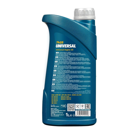 MANNOL 7405 (1L) UNIVERSAL SAE 15W-40 API SN/CH-4 ACEA A3/B4 UNIVERSAL ENGINE OIL FOR PETROL AND DIESEL ENGINES IMPORTED FROM GERMANY (2, 1L)