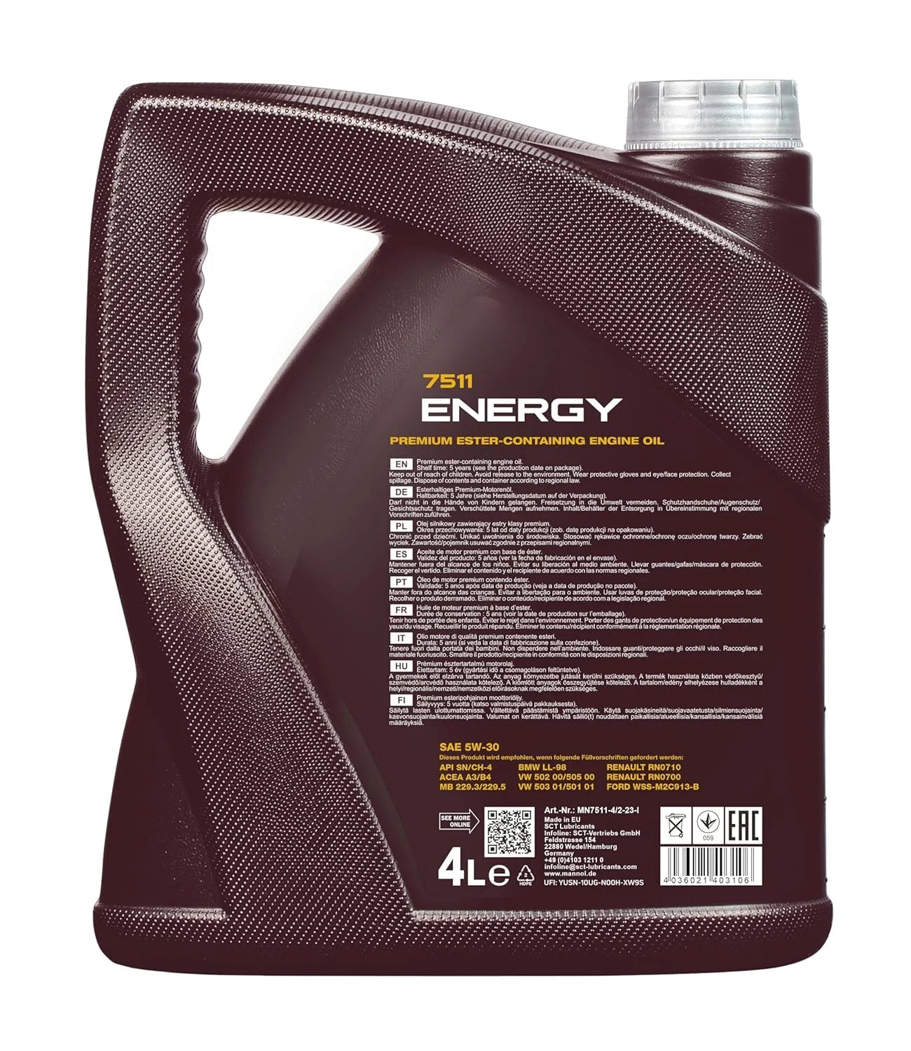 MANNOL 7511 Energy 5W-30 // API SN/CH-4 // ACEA A3/B4 Engine Oil for Modern Petrol and Diesel Engines