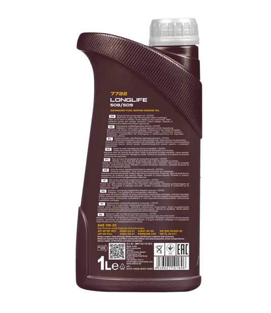 MANNOL 7722 (5L) LONGLIFE 508/509 0W-20 API SP (RC) API SP-SN PLUS Fully Synthetic Engine Oil for Car Engines | Imported from Germany 1