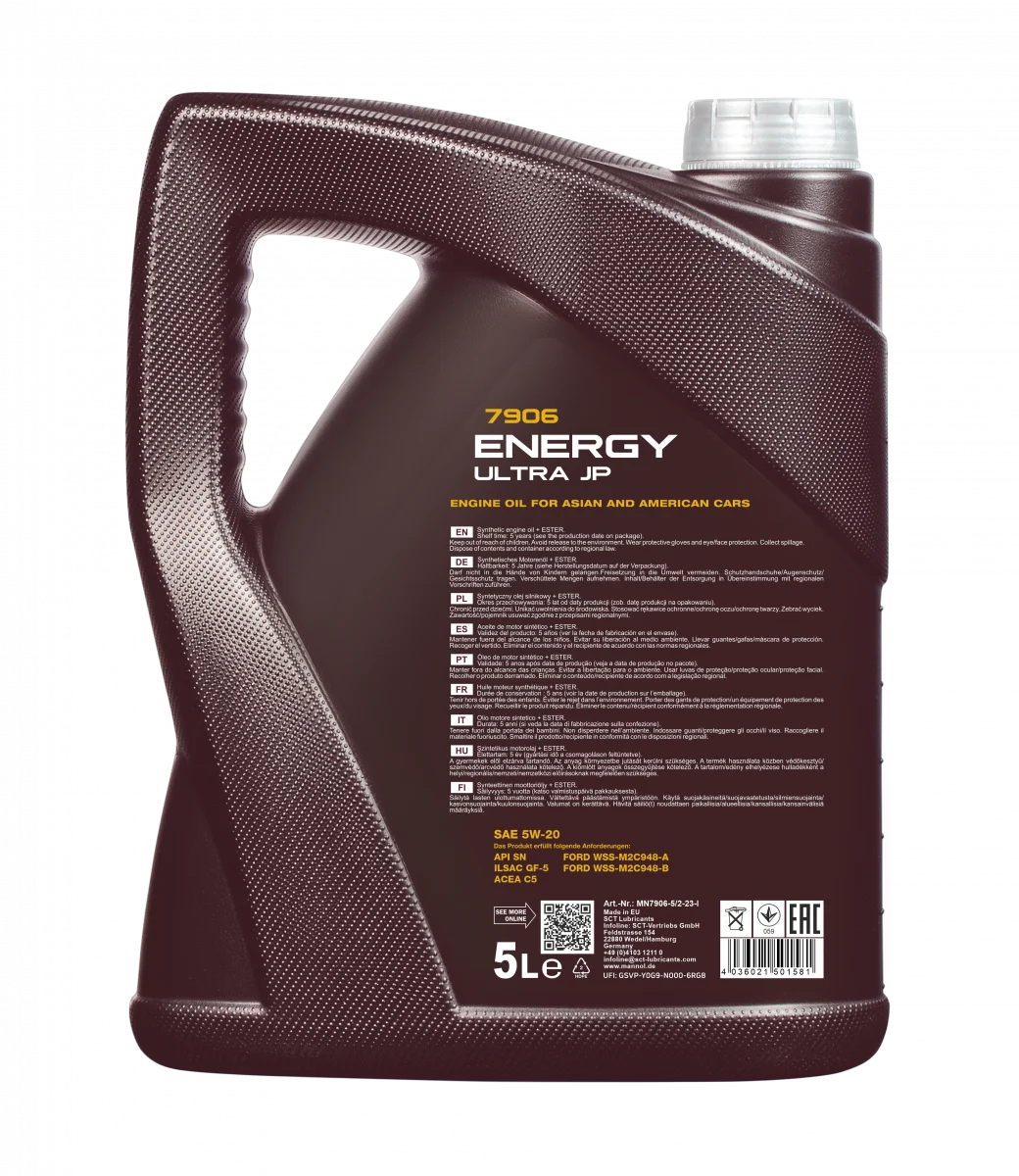 MANNOL 7906 Energy Ultra JP 5W-20 Engine Oil – Suitable for Petrol and Diesel Engine Cars | Imported from Germany