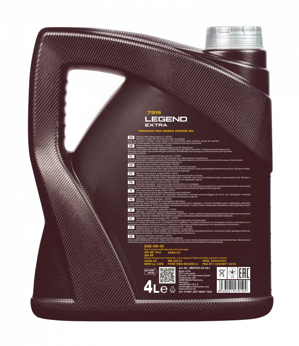 MANNOL 7919 Legend Extra 0W-30 – Premium Bi-Synthetic Engine for car Oil | Imported from Germany