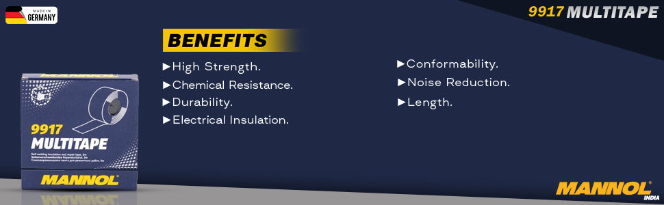 MANNOL 9917 Multitape | Electrical Insulation | High temperatures | Water Pipes | Indoor & Outdoor | Household | Quick Fix | Sealing Tape | Imported From Germany (5M)