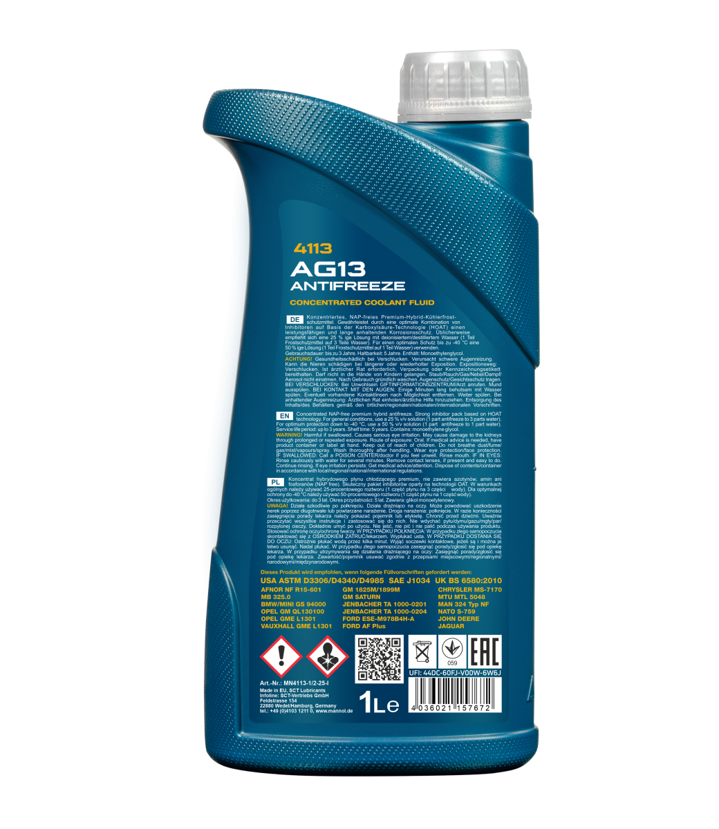 MANNOL Antifreeze AG13 Hightec 4113 | MB 325.0 | Imported from Germany