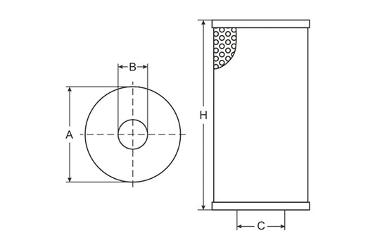 Technical drawing of a cylindrical component with dimensions labeled
