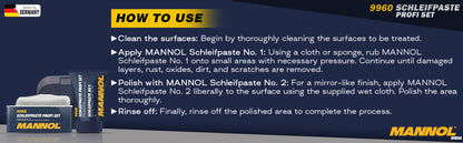 MANNOL 9960 Schleifpaste Profi Set | Scratch removal kit | Paint correction | Paintwork polishing | Clear coat repair | High-performance polish | Imported From Germany(325g)