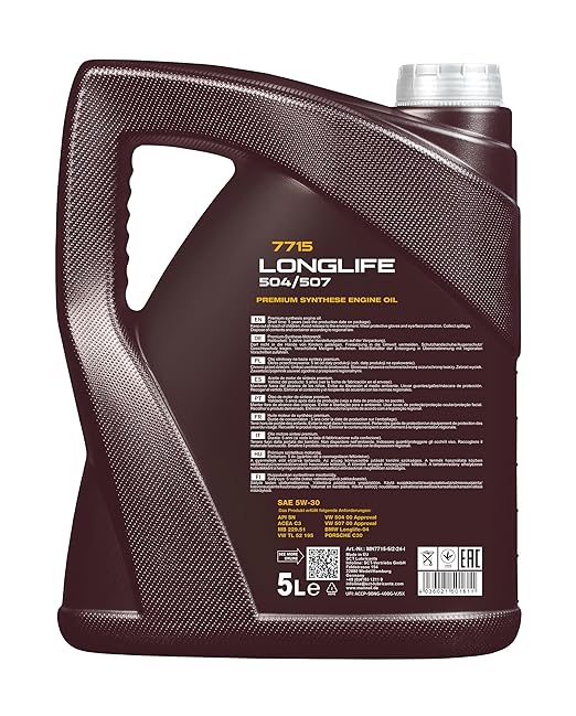 MANNOL 7715 LONGLIFE 504/507 SAE 5W-30 API SN ACEA C3 FULLY SYNTHETIC ENGINE OIL FOR PETROL AND DIESEL ENGINES OF CARS (LONG LIFE UPTO 30,000 KM) IMPORTED FROM GERMANY (5 L)