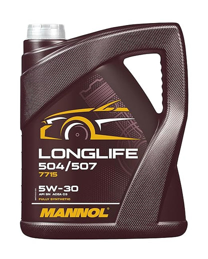 MANNOL 7715 LONGLIFE 504/507 SAE 5W-30 API SN ACEA C3 FULLY SYNTHETIC ENGINE OIL FOR PETROL AND DIESEL ENGINES OF CARS (LONG LIFE UPTO 30,000 KM) IMPORTED FROM GERMANY (5 L)