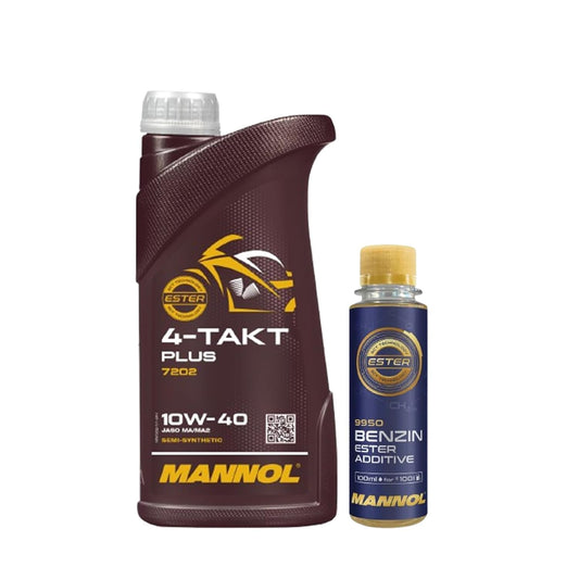 MANNOL 7202 ESTER 4T SEMI-SYNTHETIC 10W-40 PETROL ENGINE OIL FOR BIKES (1 L) + MANNOL PETROL ADDITIVE FOR BIKES(100ML)