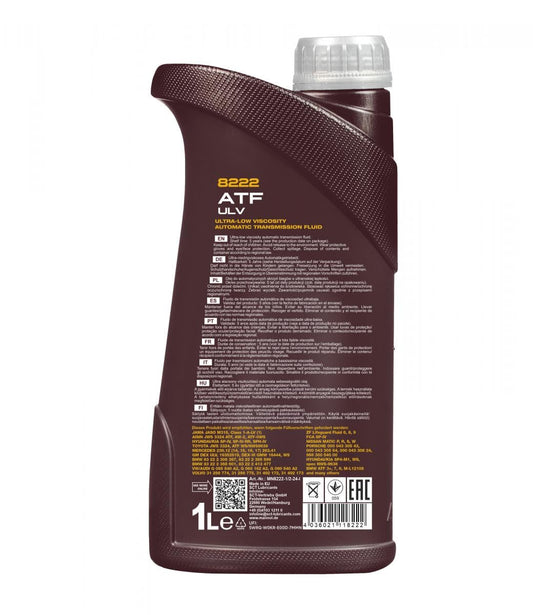 MANNOL 8222 ATF ULV - Ultra-Low Viscosity Fully Synthetic Automatic Transmission Fluid
