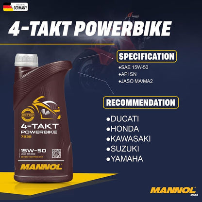 MANNOL 7832 4-Takt Powerbike SAE 15W-50 Synthetic Ester Motorcycle Engine Oil