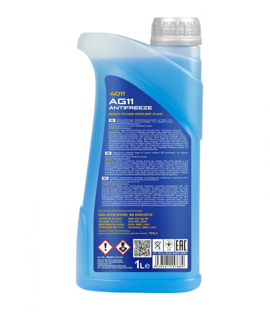 MANNOL 4011 AG11 Ready-to-Use Antifreeze Coolant (1L) – Long-Term Protection