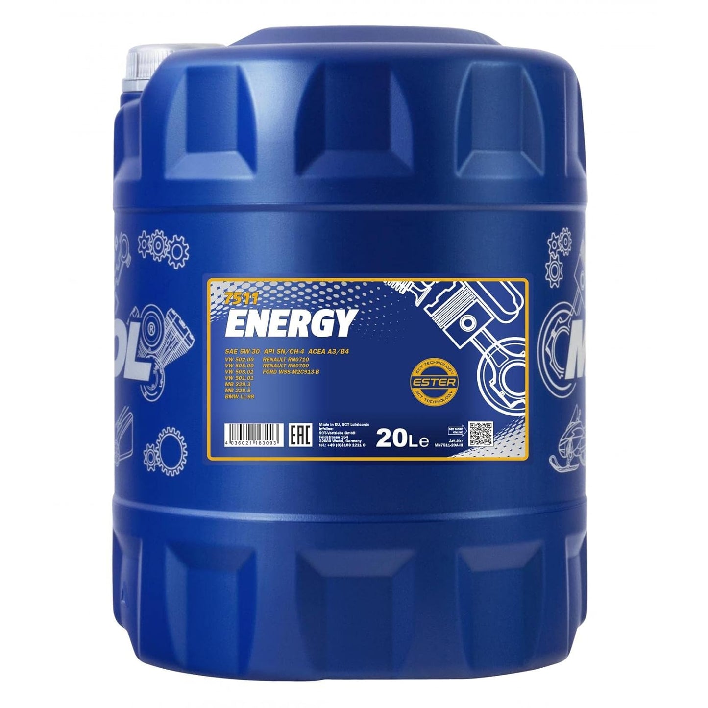 MANNOL 7511 Energy 5W-30 API SN/CH-4, ACEA A3/B4 Engine Oil for Modern Petrol and Diesel Engines