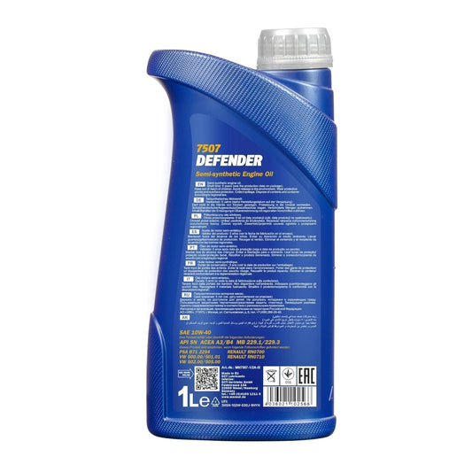 MANNOL 7507 Defender 10W-40 Semi-Synthetic Engine Oil (1L) – API SN, ACEA A3/B4 for Petrol & Diesel Cars