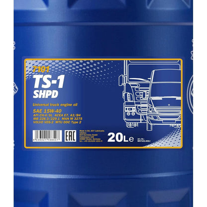 Mannol 7101 TS-1 SHPD 15W-40 (20L) – API CH-4/SL, ACEA E7 A3/B4 – Super High-Performance Diesel Engine Oil (Truck Special, Hydrosynthetic)