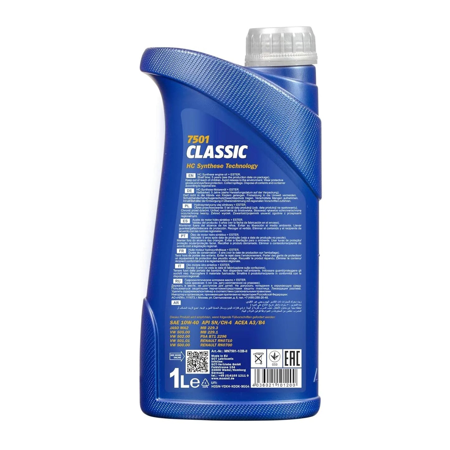 MANNOL 7501 CLASSIC SAE 10W-40 | API SN/CH-4 | ACEA A3/B4 | JASO MA2 - Universal Ester-Based Engine Oil for Petrol & Diesel Engines