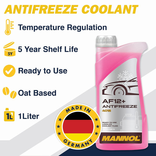 MANNOL 4012 (1L) AF12 + Antifreeze | Ready to USE | LONGLIFE COOLANT Fluid | -40 °С/+125 °С | Year-Round use | Prevents Deposit | Corrosion | Imported from Germany (5)
