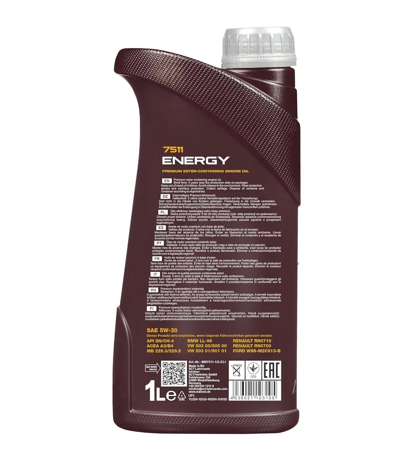 MANNOL 7511 Energy 5W-30 Engine Oil – Suitable for European Cars | Imported from Germany