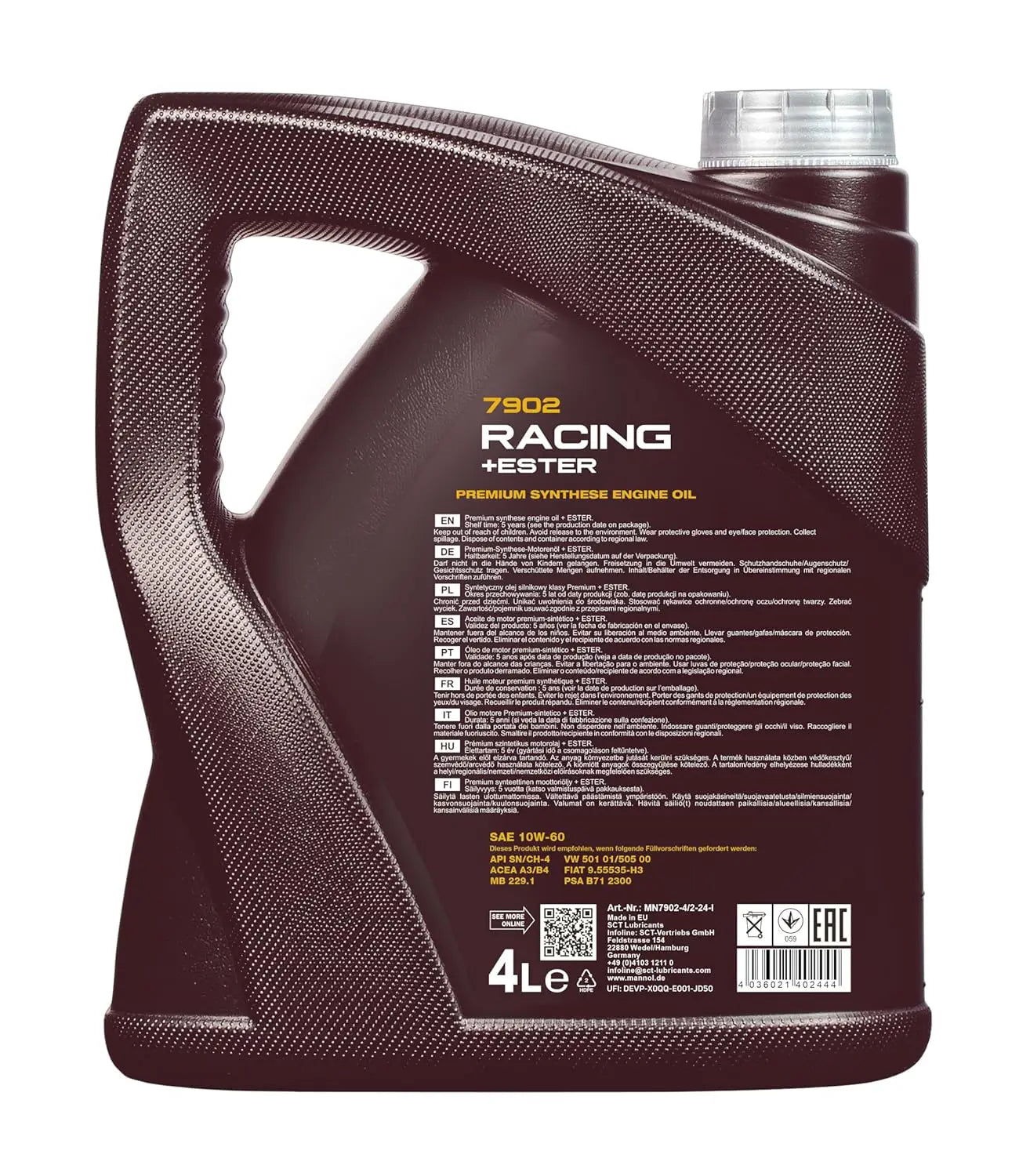 MANNOL 7902 (4L) Racing + Ester SAE 10W-60 API SN/CH-4 ACEA A3/B4 BI SYNTHETIC ENGINE FOR PETROL AND DIESEL ENGINES OF CARS IMPORTED FROM GERMANY (4L)