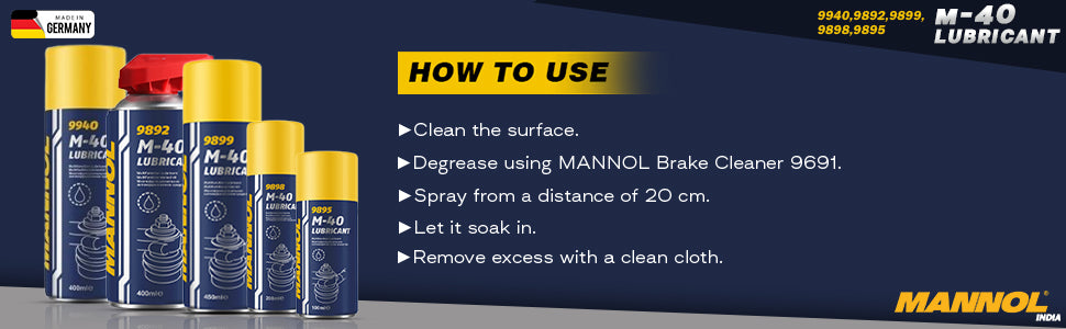 MANNOL 9895 M-40 Lubricant|Multipurpose Spray | Rust Remover | Stain Remover | Moisture | Degreaser | Home & Vehicle Maintenance | Imported From Germany(100ml)