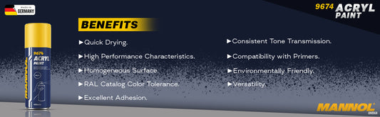 MANNOL 9674 Acryl Paint Black Quick-drying Black Paint Spary For Car Imported From Germany(450ML)