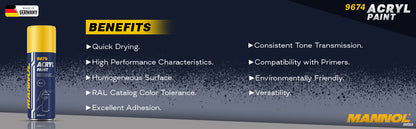 MANNOL 9674 Acryl Paint Black Quick-drying Black Paint Spary For Car Imported From Germany(450ML)