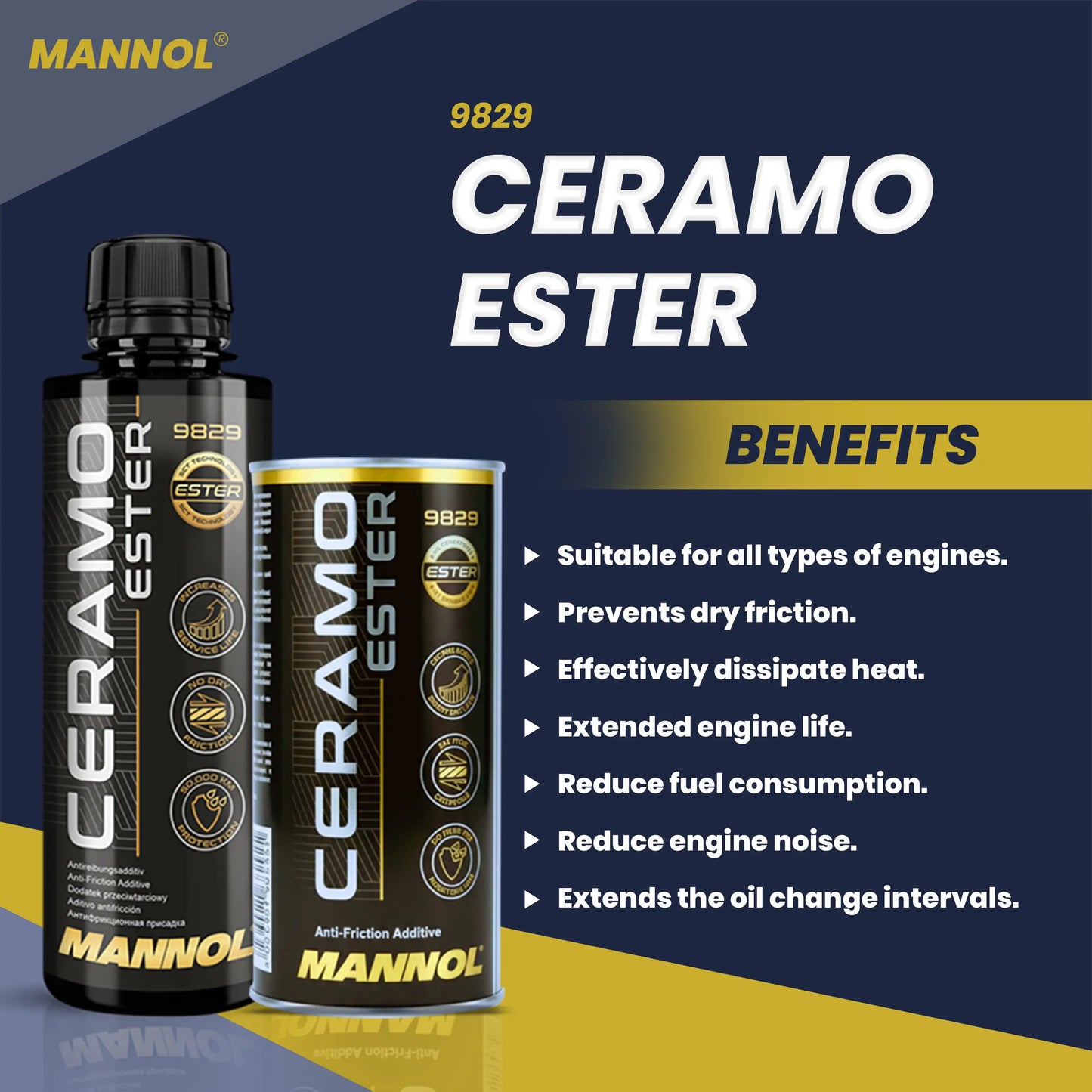 MANNOL Ceramo Ester 9829 (250 ML)|ENGINE PROTECTION ADDITIVE |Diesel and petrol|Four-stroke,two-stroke |Prevent deposits|Reduce fuel consumption|Engine noise IMPORTED FROM GERMANY 250 ML (1)