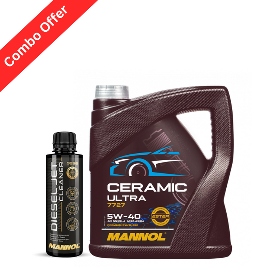 MANNOL 7727 (5L) CERAMIC ULTRA 5W 40 Synthetic High Viscocity Engine Oil +  9956 Diesel Jet, Injector & Nozzle Cleaner 250 ML Combo