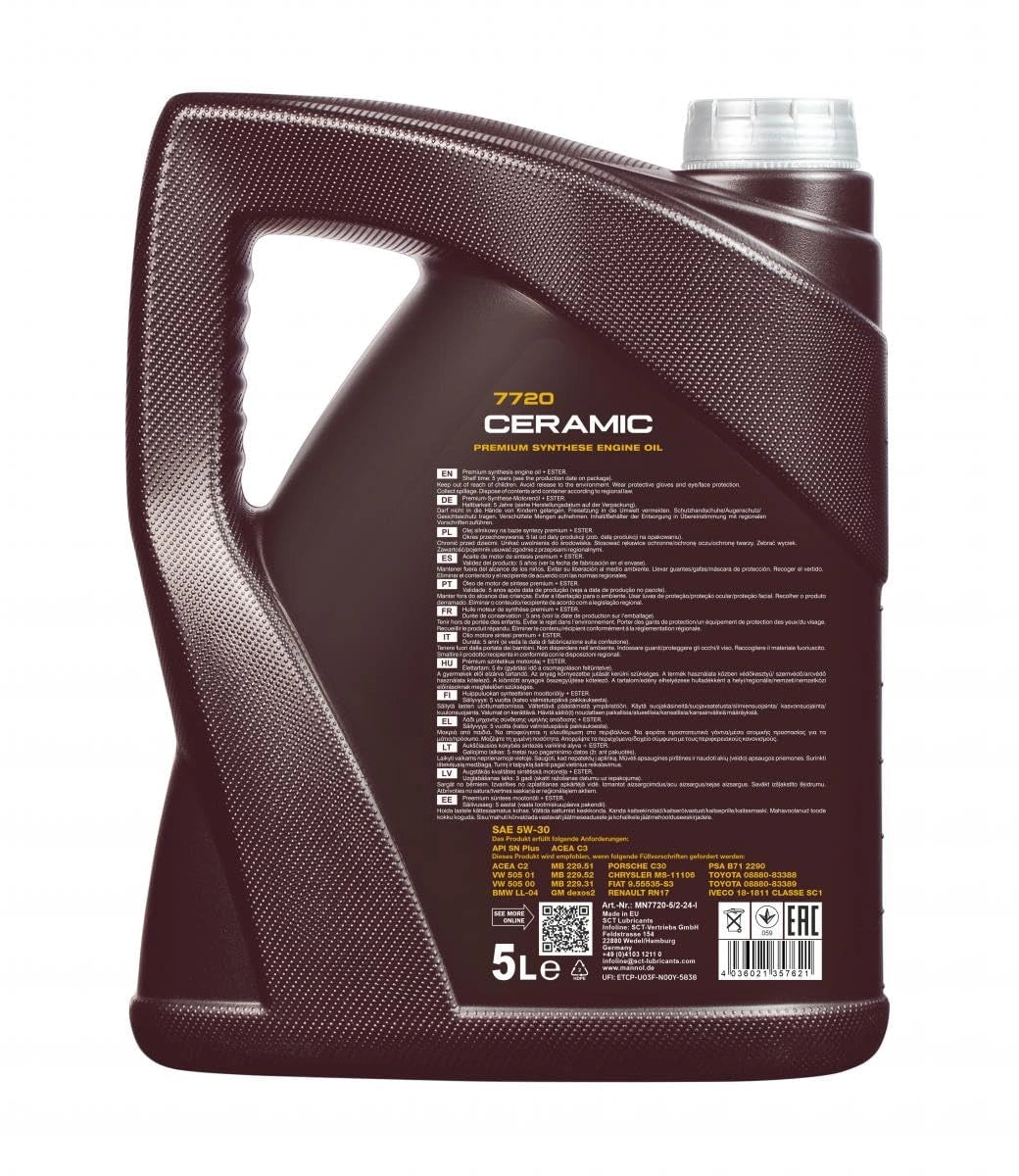 MANNOL 7720 Fully Synthetic Oil  Ceramic 5W-30 for Car Engine Oil | Imported from Germany