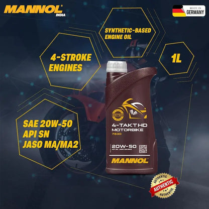 MANNOL 7830 4-Takt Motorbike 20W-50 Engine oil for bikes | Imported from Germany