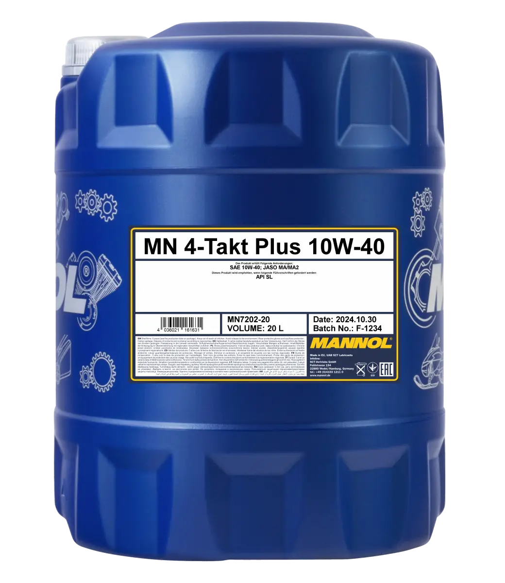 MANNOL 7202 10W-40 Engine Oil - 4-TAKT PLUS SAE 10W-40 API SL Semi-Synthetic (1L) | Imported from Germany