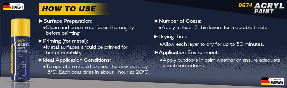 MANNOL 9674 Acryl Paint Black Quick-drying Black Paint Spary For Car Imported From Germany(450ML)