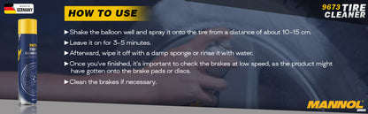 MANNOL 9673 Tire Cleaner Quick and Easy for All Types of Car Tires and Bike Tires Imported from Germany(650ML)