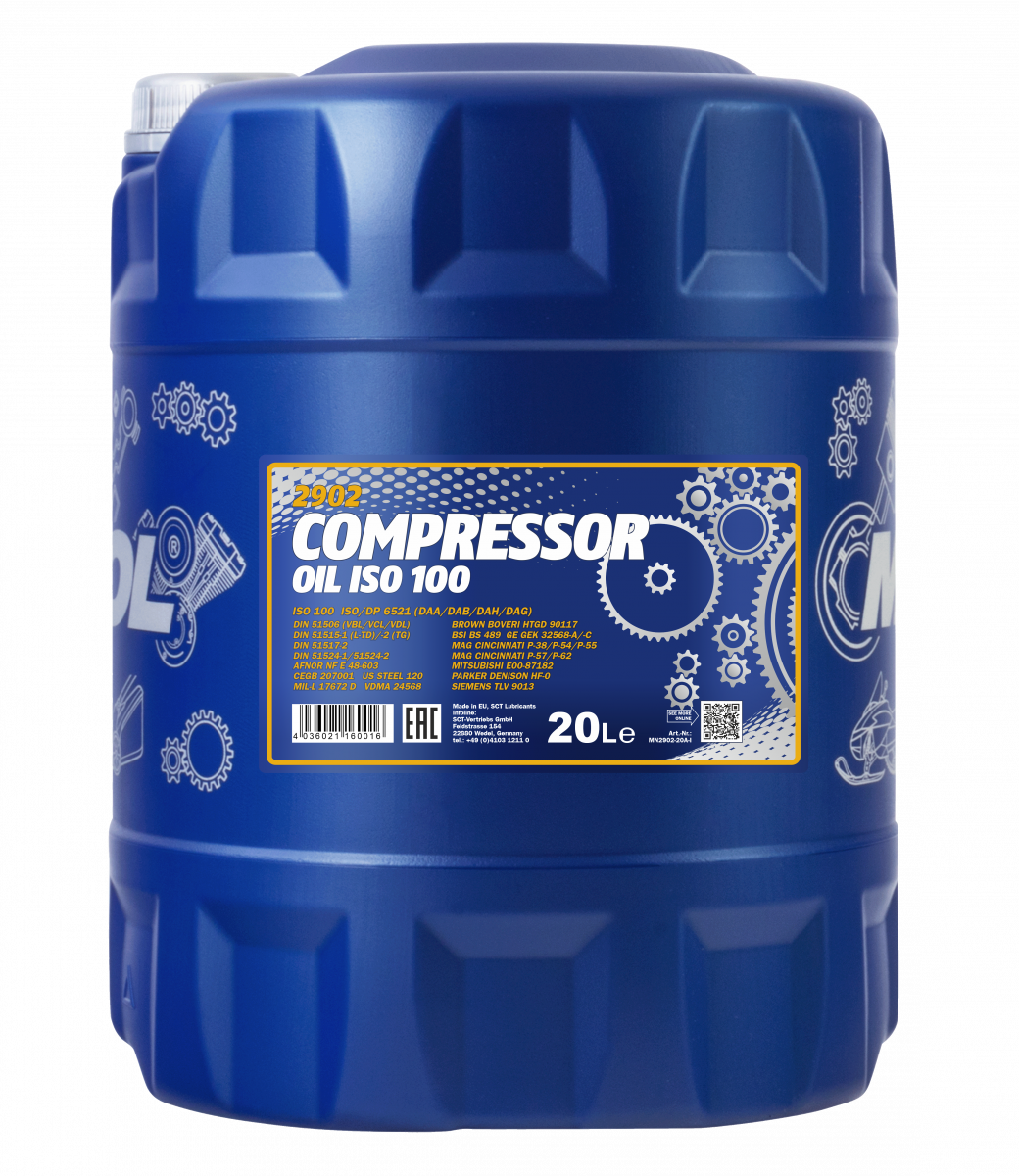 MANNOL 2902 Blue container of compressor oil with a label on a white background  