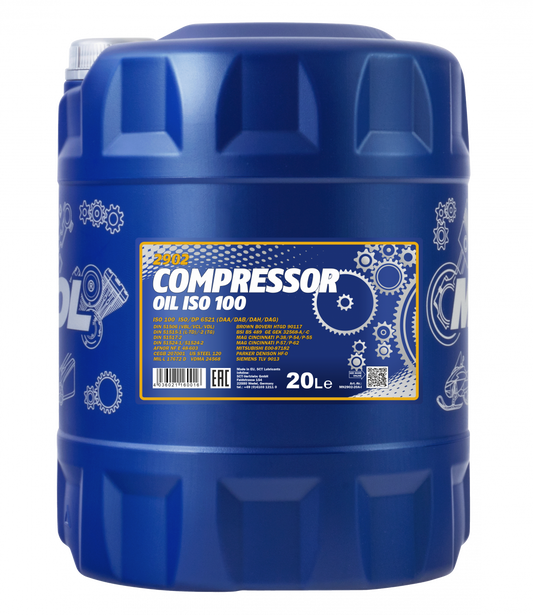 MANNOL 2902 Blue container of compressor oil with a label on a white background  