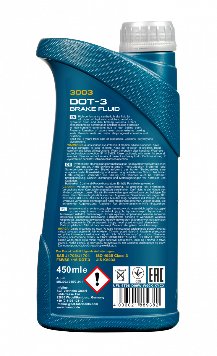 MANNOL 3003 DOT-3 Synthetic Brake Fluid  – SAE J1703 for Cars and Trucks