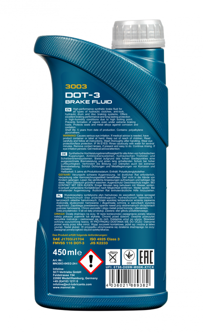 MANNOL 3003 DOT-3 Synthetic Brake Fluid  – SAE J1703 for Cars and Trucks