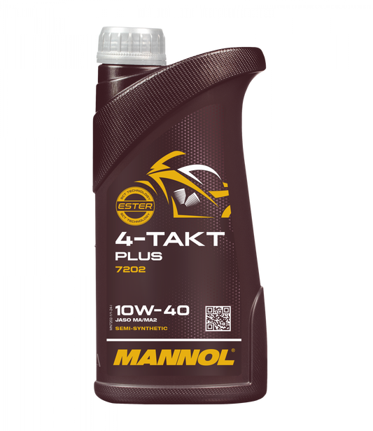 MANNOL 7202 4-TAKT PLUS SAE 10W-40 JASO MA/MA2 API SL 4T SEMI-SYNTHETIC ESTER CONTAINING ENGINE OIL FOR SCOOTERS,BIKES,OUTBOARD ENGINES,MOTOR BIKES IMPORTED FROM GERMANY (1 L)