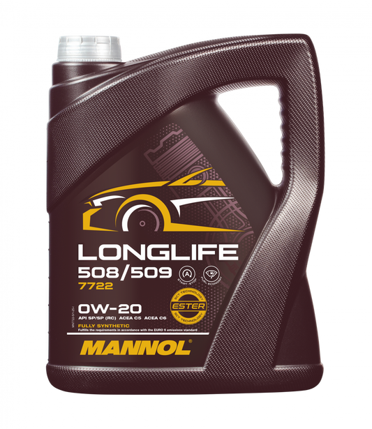 MANNOL 7722 LONGLIFE 508/509 SAE 0W-20 API SP (RC) API SP API SN PLUS FULLY SYNTHETIC ENGINE OIL FOR PETROL AND DIESEL ENGINES IMPORTED FROM GERMANY (5L)