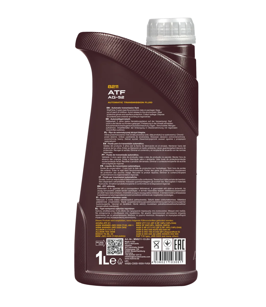 MANNOL ATF AG52 8211 automatic transmission fluid 1 liter bottle back profile