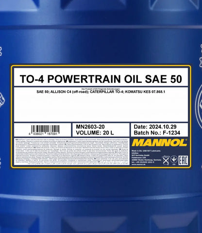 MANNOL 2603 TO-4 Powertrain Oil SAE 50 2603 | Heavy-Duty Differential & Drive Oil