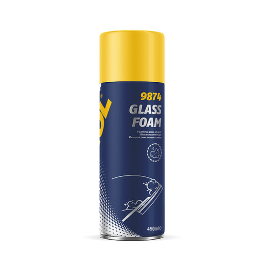 Can of 9874 Glass Foam with yellow cap on a white background